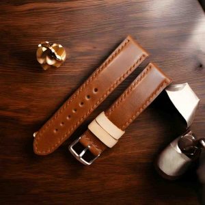 AVE Luxury Fully Padded Full Grain Leather Watch Strap - Cognac Tan