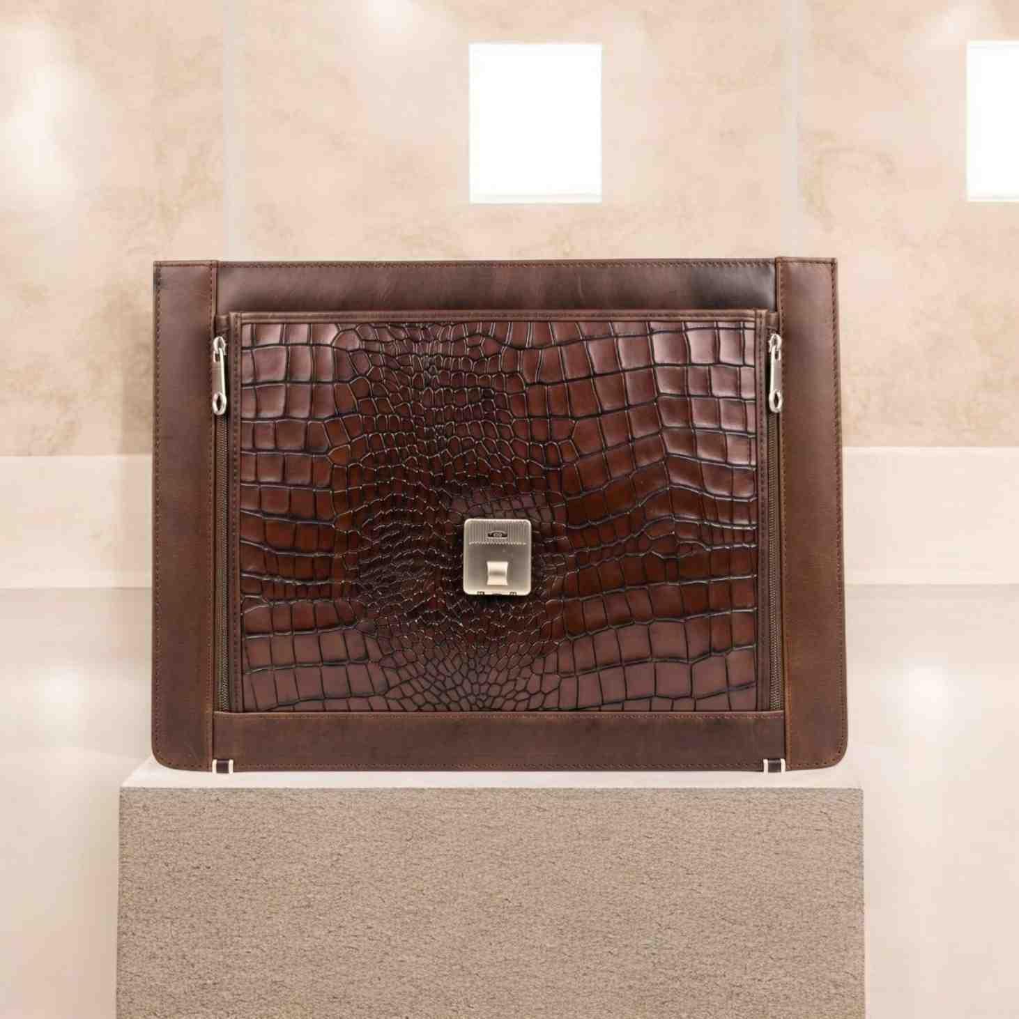 The Monarch Royal Croco-Embossed Leather Briefcase - Image 4