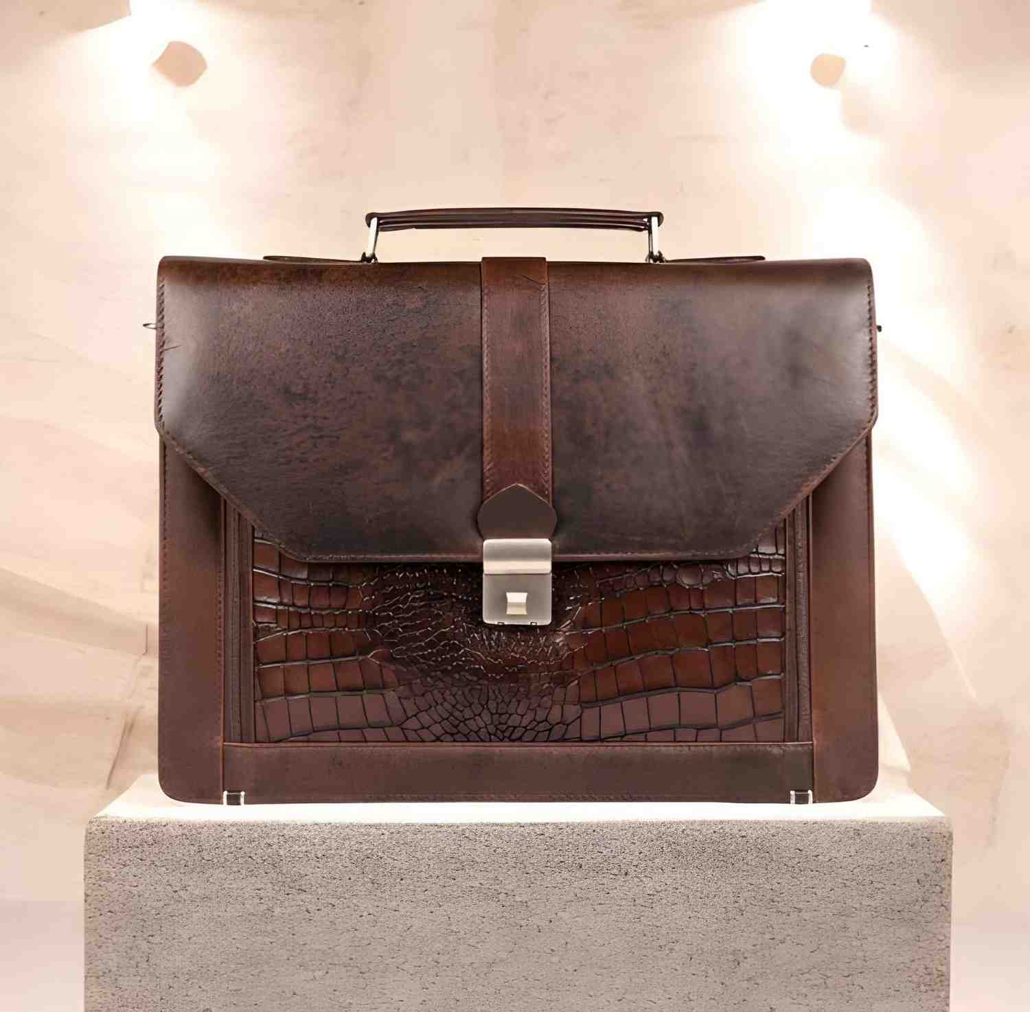 The Monarch Royal Croco-Embossed Leather Briefcase - Image 2